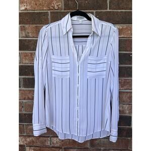 Express Portofino White & Pink Stripes Slim Fit SZ Small Button Up Blouse Shirt